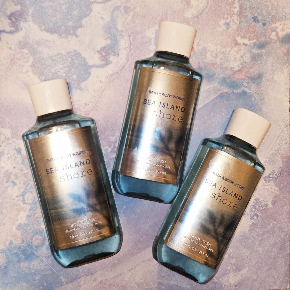 Bath & Body Works LOT 3 Sea Island Shore Body Wash Shower Gel Vitamin B5 Aloe 10